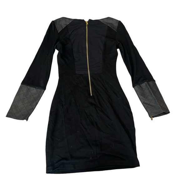 Alice and Olivia Daynah Leather Trim Wool Mesh Back Mini Dress Long Sleeve - Picture 6 of 10